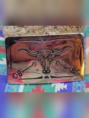 Western Longhorn Belt Buckle in Shiny Silver Tone